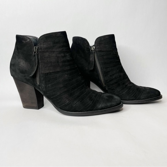 Paul Green Malibu Sliced Black Nubuck Double Zip Stacked Heel Bootie Size 7.5 - Picture 2 of 12